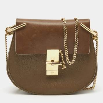 مملوكة مسبقًا Chloe Brown Leather Small Drew Chain Crossbody Bag