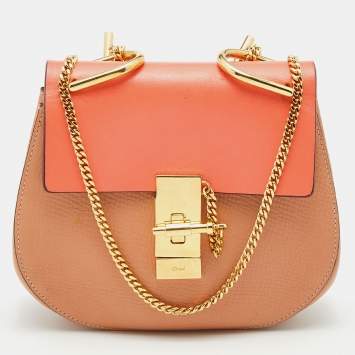 Pre Owned Chloe Orange Leather Mini Drew Chian Shoulder Bag