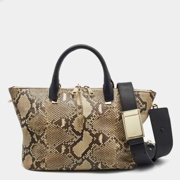 Pre Owned Chloe Black/Beige Python and Leather Medium Baylee Tote