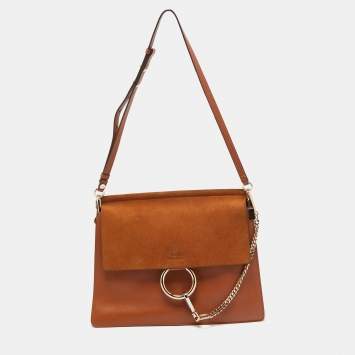 Pre Owned Chloe Brown Leather and Suede Medium Faye Shoulder Bag