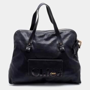 Pre Owned Chloe Black Leather Zip Weekender Bag