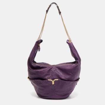 Pre Owned Chloe Purple Leather Milton Triple Chain Hobo