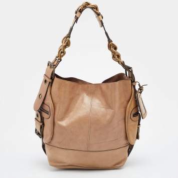 Pre Owned Chloe Beige Leather Large Chain Detail Hobo