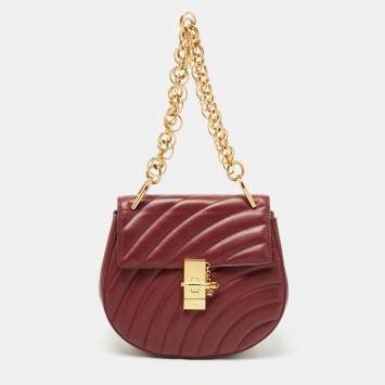 مملوكة مسبقًا Chloe Burgundy Leather Medium Drew Bijou Shoulder Bag
