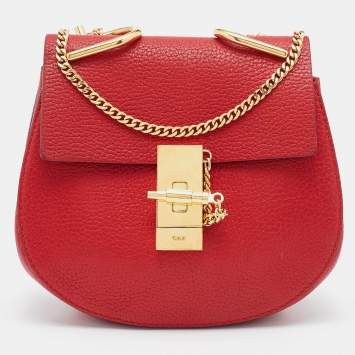 مملوكة مسبقًا Chloe Red Leather Small Drew Chain Crossbody Bag