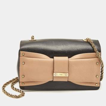 Pre Owned Chloe Black/Brown Leather June Bow Flap Shoulder Bag