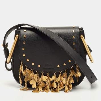 Pre Owned Chloe Black Leather Small Embellished Hudson Shoulder Bag