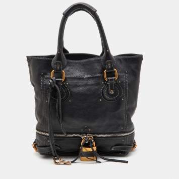 Pre Owned Chloe Black Studded Leather Paddington Tote