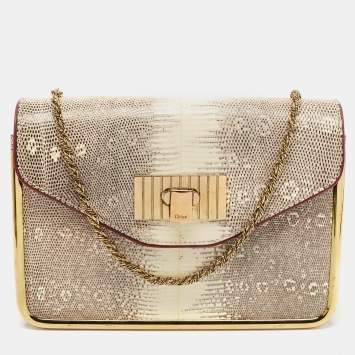 Pre Owned Chloe Beige/Black Lizard and Leather Small Sally Shoulder Bag