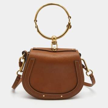 Pre Owned Chloe Brown Leather and Suede Small Nile Bracelet Crossbody Bag