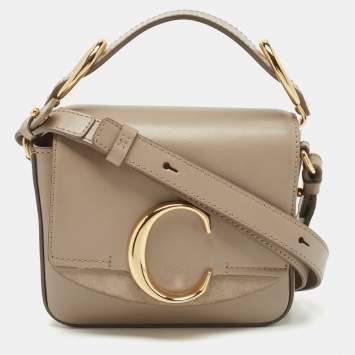 Pre Owned Chloe Grey Leather Mini C Top Handle Bag