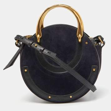 Pre Owned Chloe Blue/Black Leather and Suede Small Pixie Round Crossbody Bag