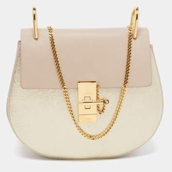 Pre Owned Chloe Beige/Gold Leather Medium Drew Shoulder Bag