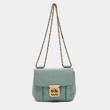 Pre Owned Chloe Light Blue Leather Small Elsie Shoulder Bag