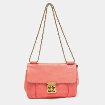 Pre Owned Chloe Coral Orange Leather Medium Elsie Shoulder Bag