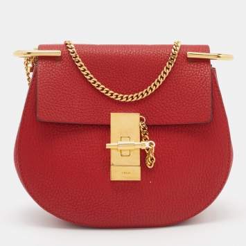 Pre Owned Chloe Red Leather Small Drew Chain Crossbody Bag