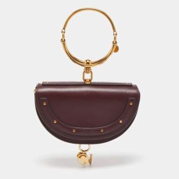 Pre Owned Chloé Burgandy Leather Nile Bracelet Minaudiere Crossbody Bag
