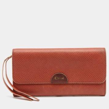 Pre Owned Chloe Rust Leather Flap Continental Wallet