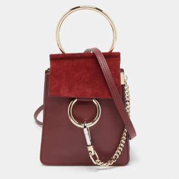 Pre Owned Chloe Burgundy Leather and Suede Mini Faye Crossbody Bag