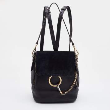 Pre Owned Chloe Black Leather and Suede Medium Faye Backpack