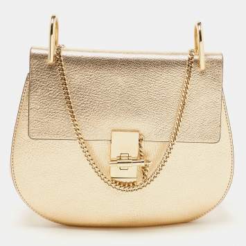 Pre Owned Chloe Metallic Gold Leather Medium Drew Shoulder Bag