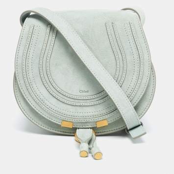 Pre Owned Chloe Airy Green Suede and Leather Small Marcie Saddle Bag