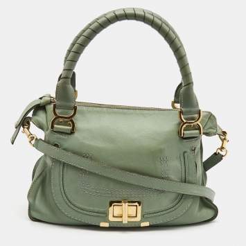 Pre Owned Chloe Pistachio Green Leather Medium Marcie Turn Lock Satchel