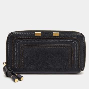 Pre Owned Chloe Black Leather Marcie Zip Around Continental Wallet