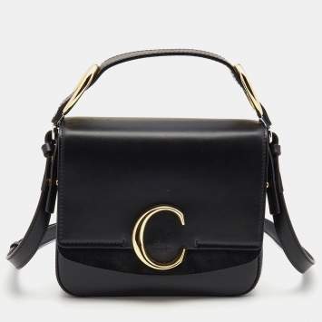 Pre Owned Chloe Black Leather Small C Top Handle Bag