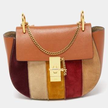Pre Owned Chloe Multicolor Leather and Suede Medium Drew Shoulder Bag