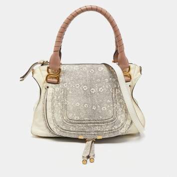 مملوكة مسبقًا Chloe Tricolor Leather and Lizard Embossed Medium Marcie Bag