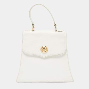 Pre Owned Chloe White Textured Leather Top Handle Bag
