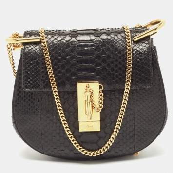 Pre Owned Chloe Black Python Small Drew Shoulder Bag