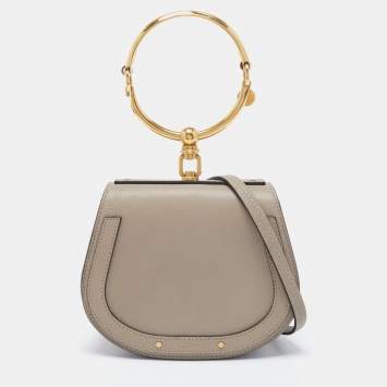 Pre Owned Chloe Beige Leather and Suede Small Nile Bracelet Crossbody Bag