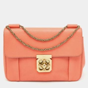 Pre Owned Chloe Coral Orange Leather Medium Elsie Shoulder Bag