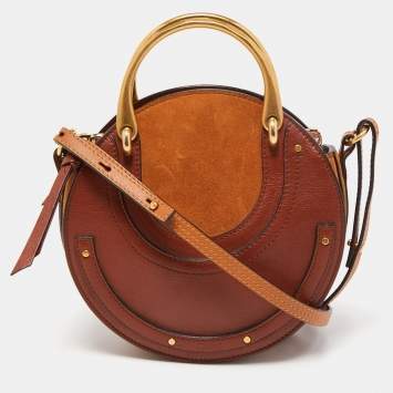 Pre Owned Chloe Brown Leather and Suede Small Pixie Round Bag