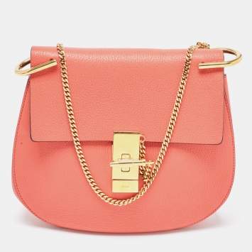 Pre Owned Chloe Coral Orange Leather Medium Drew Shoulder Bag