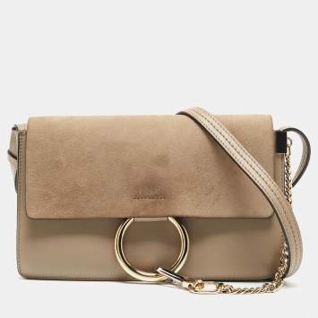 Pre Owned Chloe Taupe Leather and Suede Small Faye Shoulder Bag