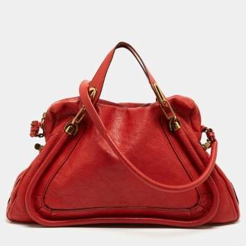 Pre Owned Chloe Brick Red Leather Large Paraty Shoulder Bag