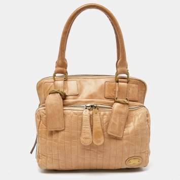 Pre Owned Chloe Beige Leather Front Zip Pocket Shoulder Bag