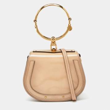 Pre Owned Chloe Beige Patent Leather Small Nile Bracelet Crossbody Bag