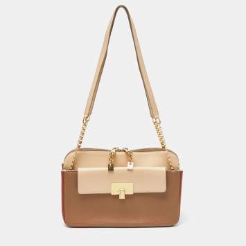 Pre Owned Chloe Tri Color Leather Chain Shoulder Bag