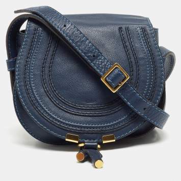 Pre Owned Chloe Navy Blue Leather Mini Marcie Crossbody Bag