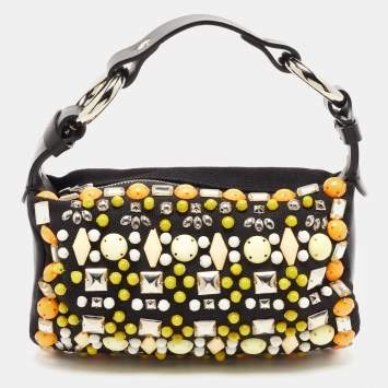Pre Owned Chloe Black Canvas and Leather Embellished Ring Handle Hobo