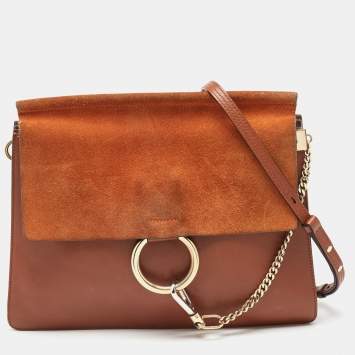 مملوكة مسبقًا Chloe Brown Leather and Suede Medium Faye Shoulder Bag
