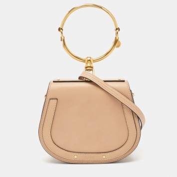 Pre Owned Chloe Beige Leather and Suede Small Nile Bracelet Crossbody Bag
