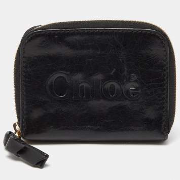 Pre Owned Chloe Black Leather Zip Compact Wallet
