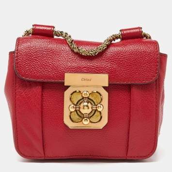 Pre Owned Chloe Red Leather Mini Elsie Crossbody Bag