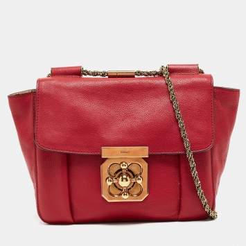 Pre Owned Chloe Red Leather Small Elsie Shoulder Bag