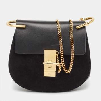 Pre Owned Chloe Black Leather and Suede Small Drew Chain Crossbody Bag